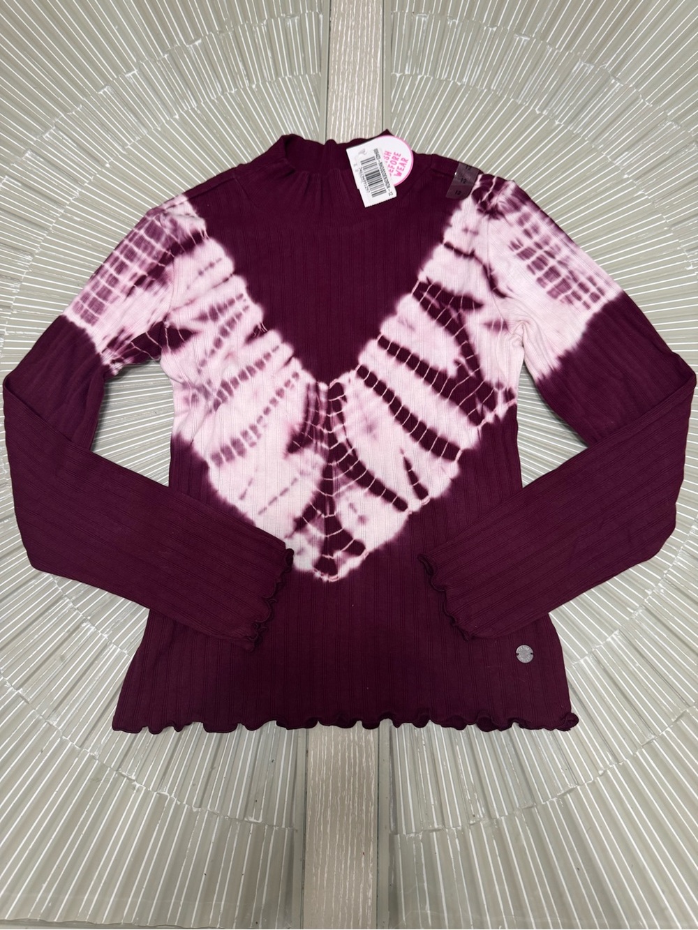 Justice Plum and Light Pink Tie-Dye Ribbed Mock Neck Top
